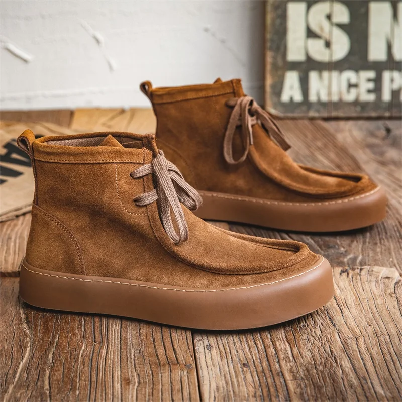 2023 Spring Men High Sole Casual Genuine Leather Shoes Man Japan Harajuku Korean Streetwear New Fashion Leather Suede Loafers