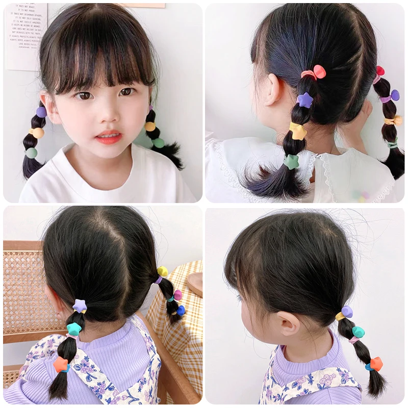 10/20 Pcs/Box Baby Girl Cute Acrylic Cartoon Flower Star Scrunchies Rubber Bands Children Lovely Hair Bands Kid Hair Accessories