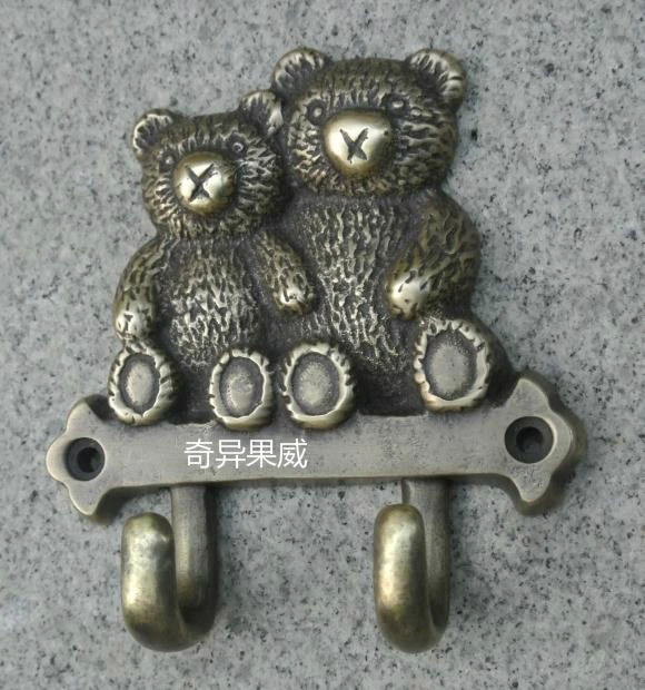 Foreign trade pure brass parent-child double bear clothes hook ornament