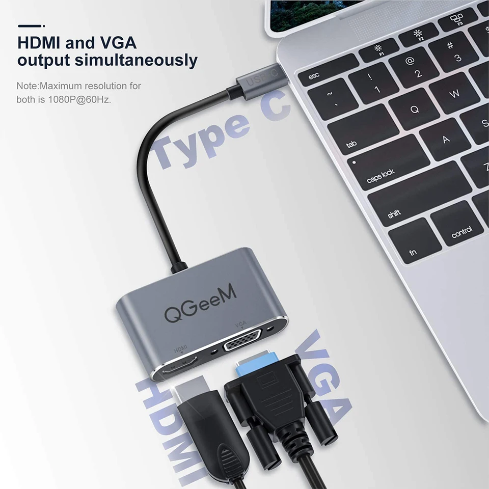 QGeeM USB C HDMI VGA Adapter for Xiaomi Notebook Macbook Pro Type C to HDMI Cable 4K Converter USB Type C VGA Splitter Hub Dock