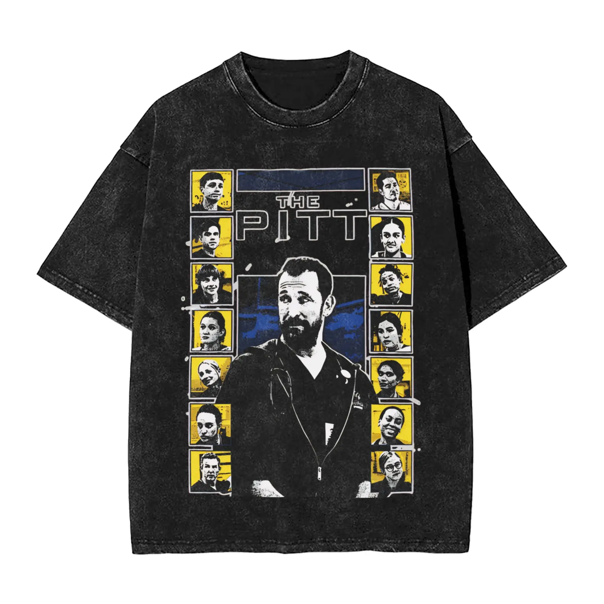 The Pitt Movie T Shirt Washed Short Sleeve Oversize T-Shirt  Fashion for Men Women Tops Streetwear Graphic Printed Tops Tees