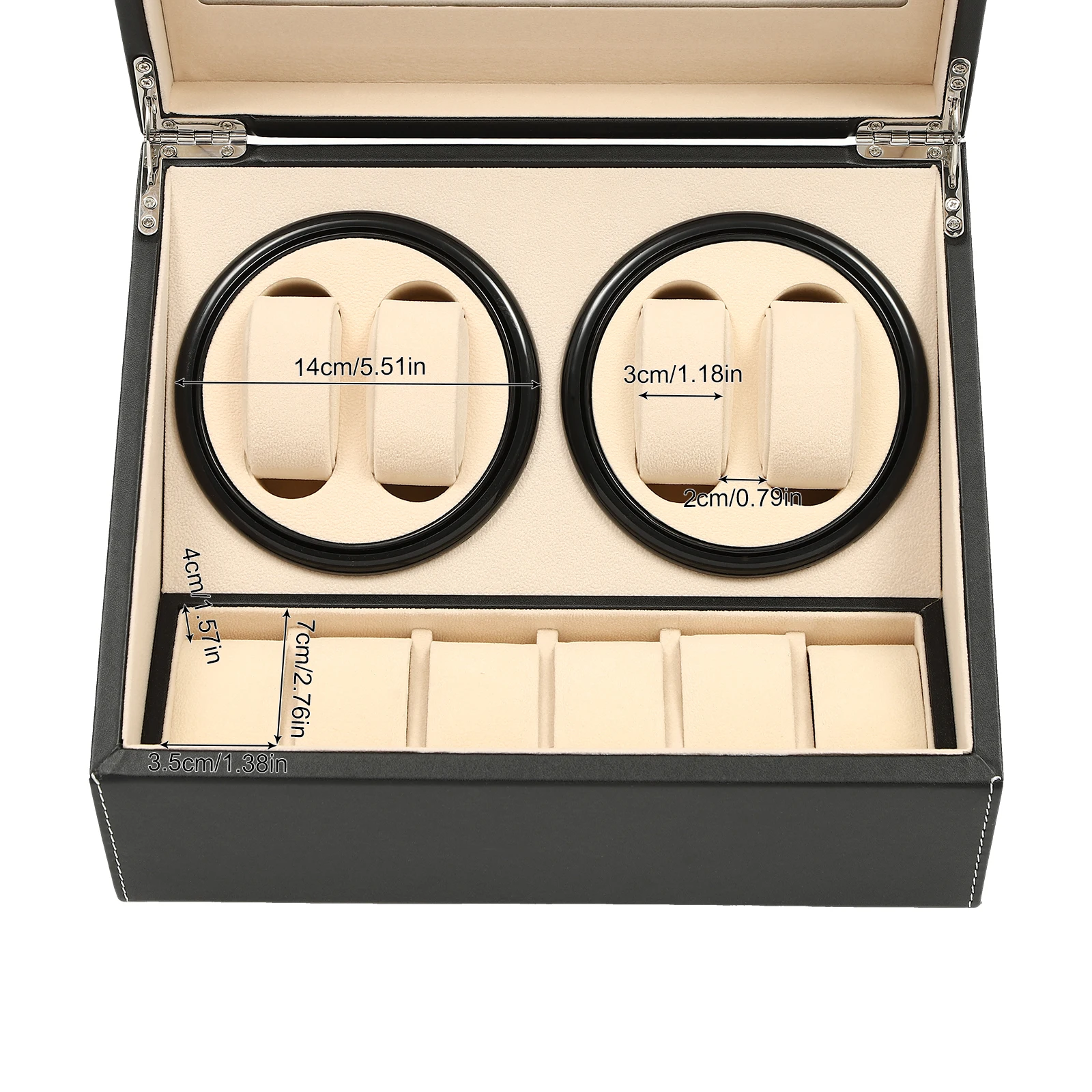 Automatische Uhrenbeweger-Displaybox, 4 + 6 drehbarer Uhrenbeweger aus Leder und Holz mit Kissen, luxuriöse Box, Schwarz/Braun, US-Stecker