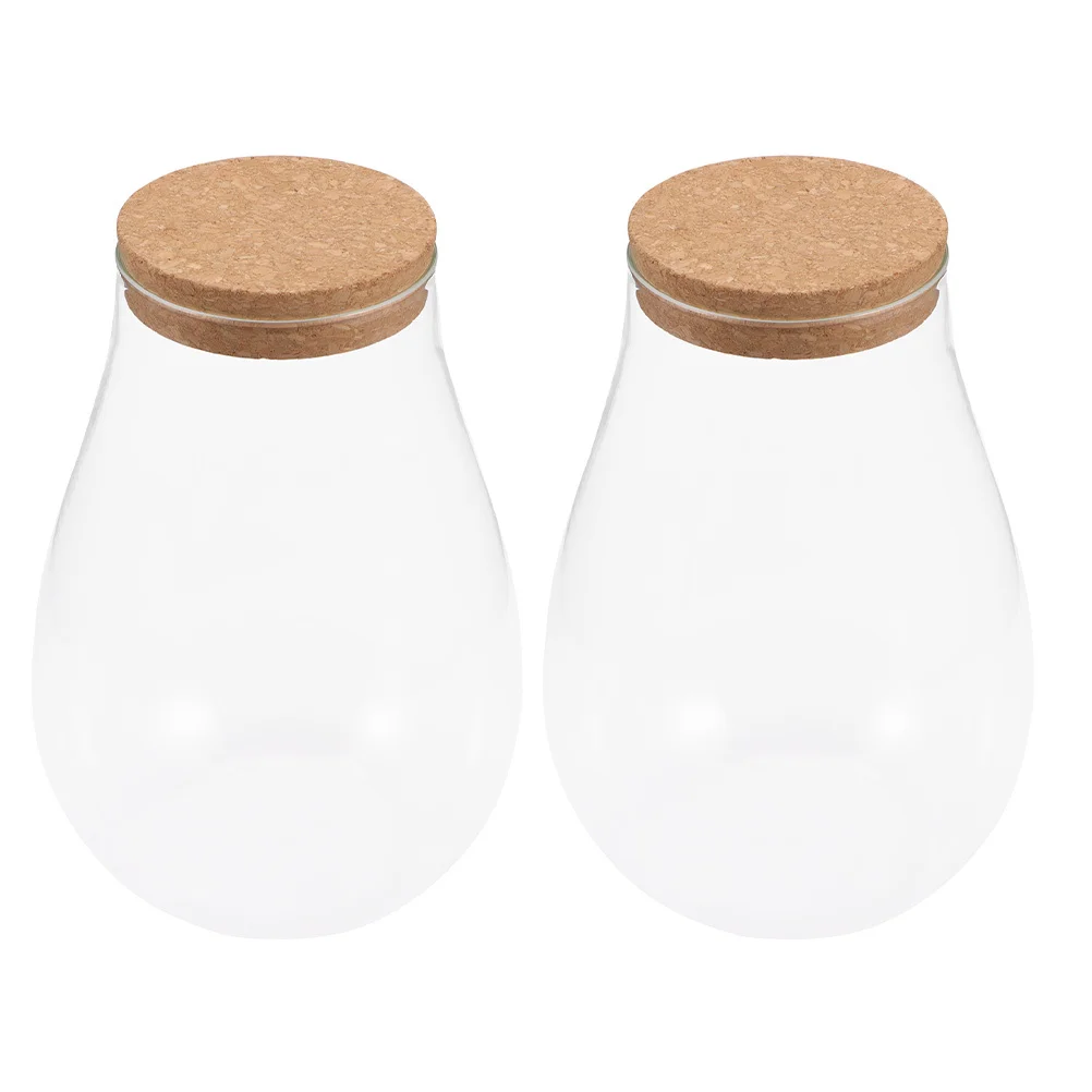 

2Pcs Moss Ecological Bottle Micro Landscape Small Transparent Glass Wood Decorative Plant Vase Glass Terrarium with Lid