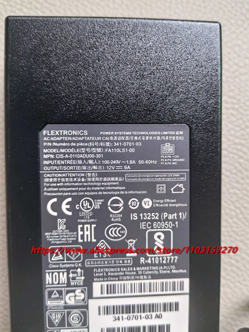 Adaptador ac genuíno FA110LS1-00 341-0701-01 12v 9a para cisco PWR-4320-AC isr4321 PWR-4320 4321 roteador isr 4321/k9 molex 6 pinos