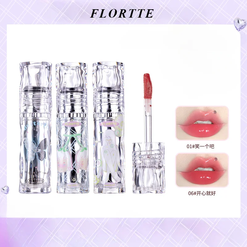 FLORTTE Girls' Dormitory Lip Paint Good Beauty Lya Water Gloss Lipstick Not Easy to Stain Cup Mirror Lip Glaze Makeup