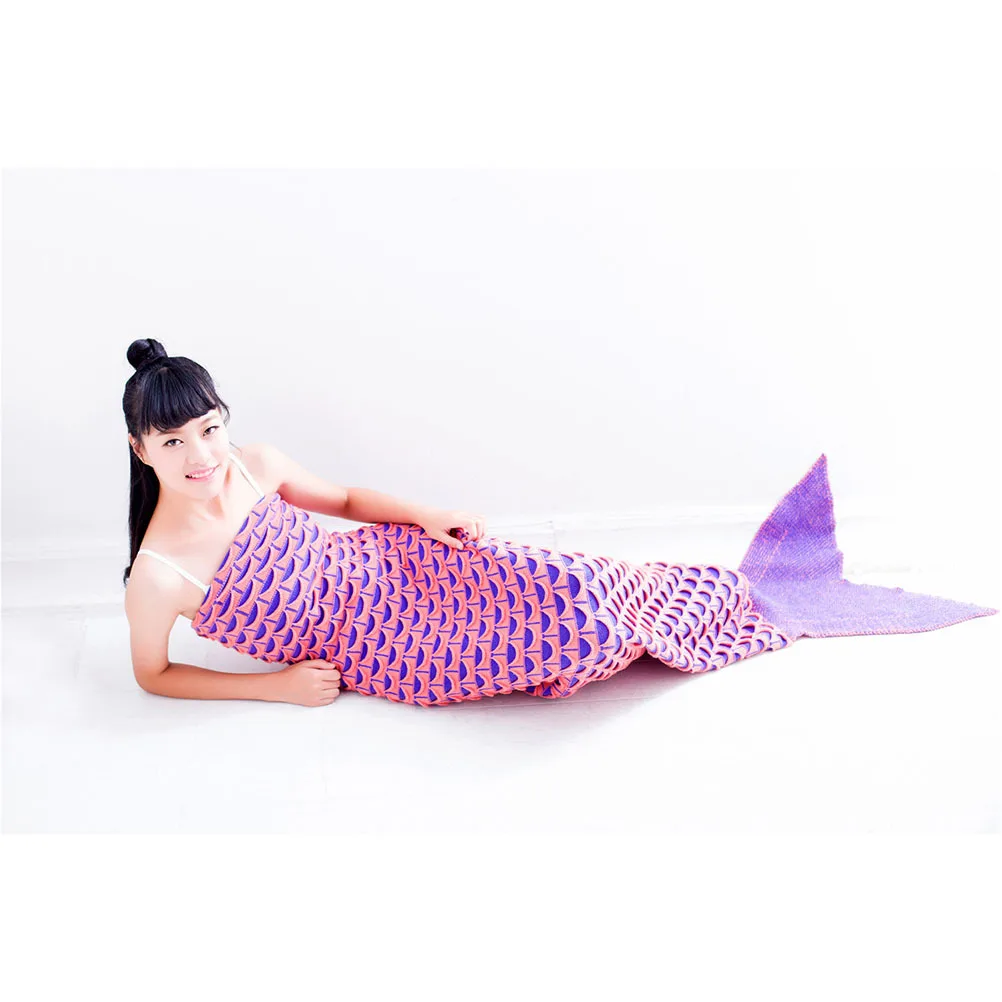 

Mermaid Tail Blanket Purple 190X90Cm Knitted Cozy Warm Fish Tail Double Sided For Adults Kids Cosplay