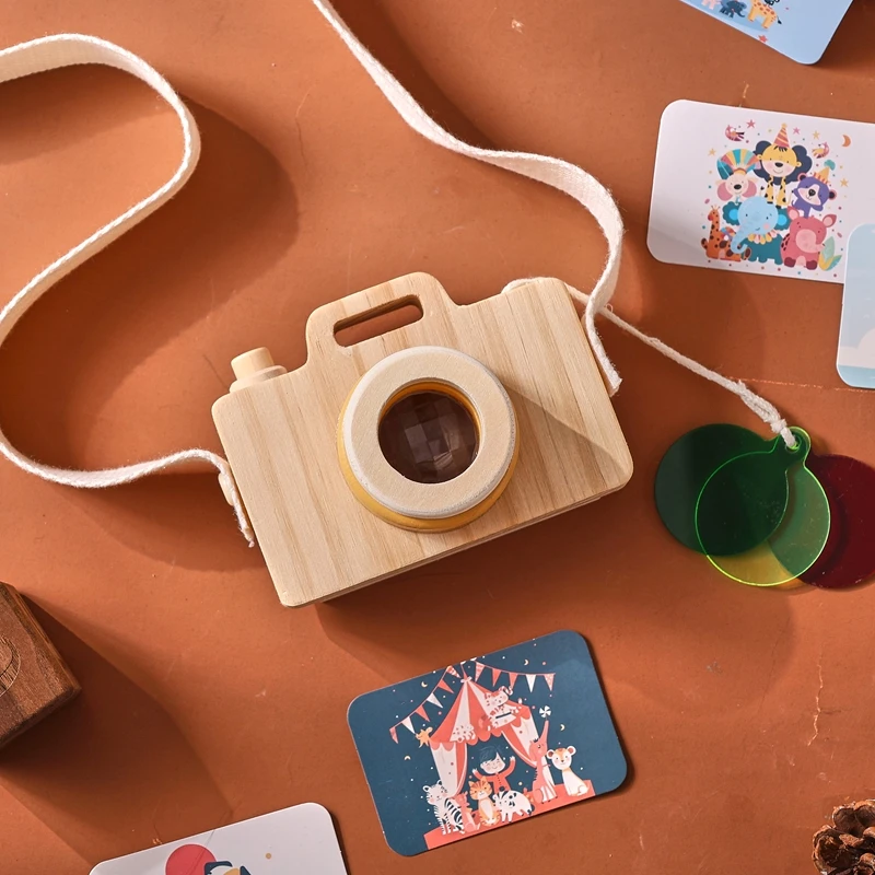 Wooden Baby Montessori Camera Block Puzzle Busy Board Toys for Children Cartoon Photo Card Wooden Presents Nursing Outdoor Toys