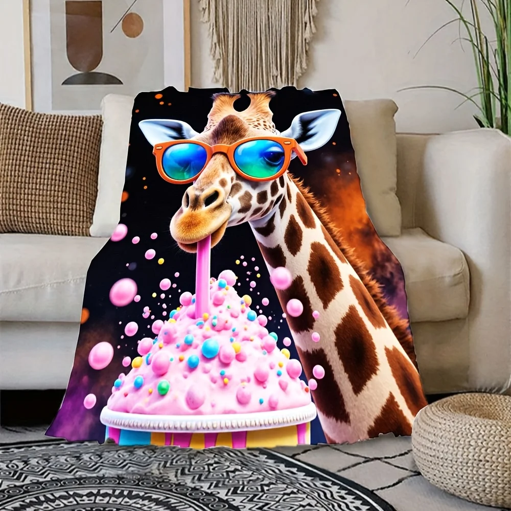 Kawaii Giraffe Cake Pop Art Throw Blanket Novelty Fuzzy Plush Couch Cover for Sofa 150x200cm