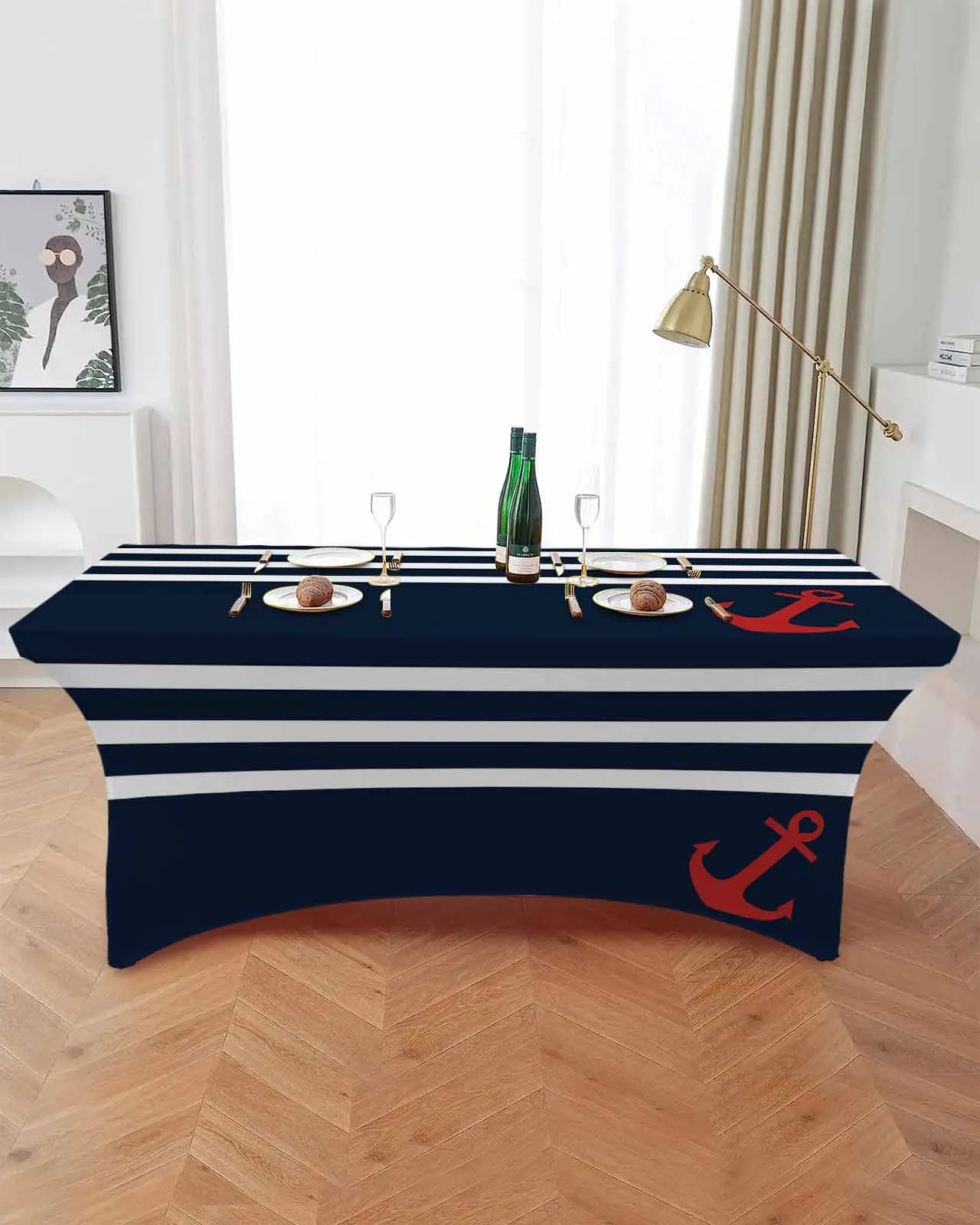 Navy Striped Anchor Table Skirt Wedding Decoration Home Birthday Party Table Skirt Dessert Table Cover Home Decor