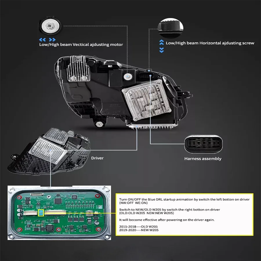 اكسسوارات السيارات Led المصباح LCI لبنز GLK 2015-2020 مجموعة المصابيح الأمامية المتتابعة التوصيل والتشغيل إشارة DRL للسيارات