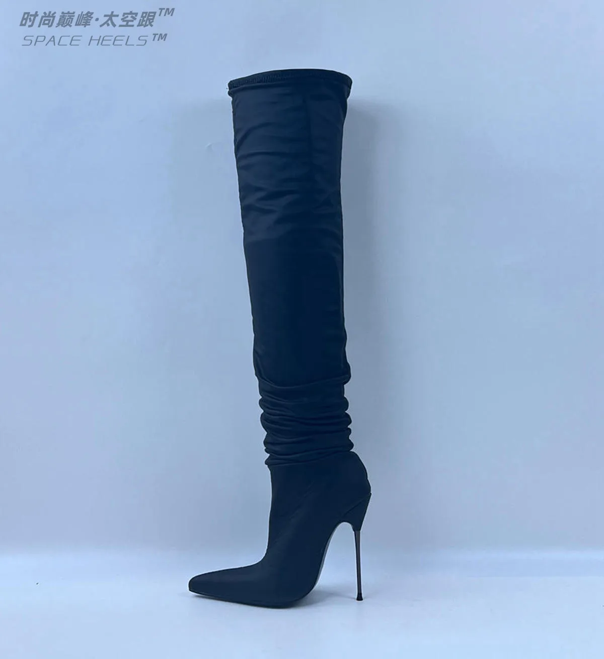 seekMate Space and European and American Super High Heel Pu Pointed Pleated Sexy Knight Stage Boots High Boots Customized for Me