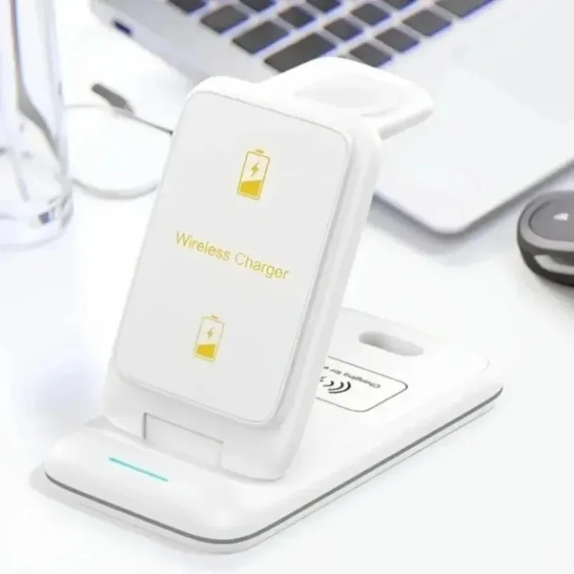 Desktop Wireless Charger 3 in 1 15W Foldable Detachable for Smartphone Smart Watch Earbuds Fast Charging Multi Function