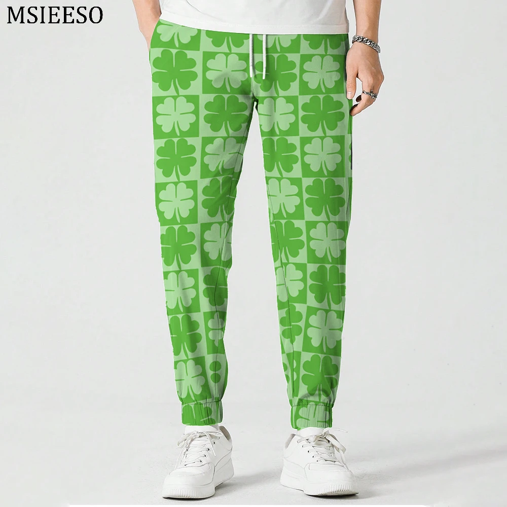 

MSIEESO St.Patricks Day Four-Leaf Clover Print Long Pants Fashion Graphic Trousers Men Women Casual Sweatpant Male Jogging Pants