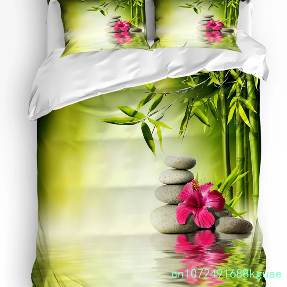 3pcs Bedding Set Flower Stone Pink Orchid Reflection Home Textile Duvet Cover Pillow Case Boy Kid Teen Girl Bedding Covers Set 2