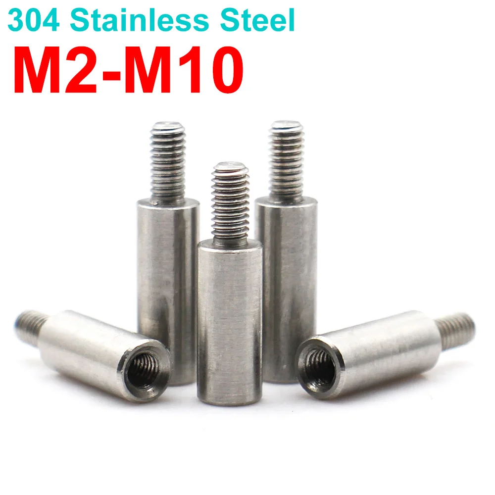 

304 Stainless Steel Single End Stud M2 M2.5 M3 M4 M5 M6 M8 M10 Round Standoff Spacer Column Motherboard Isolation Screw Fastener