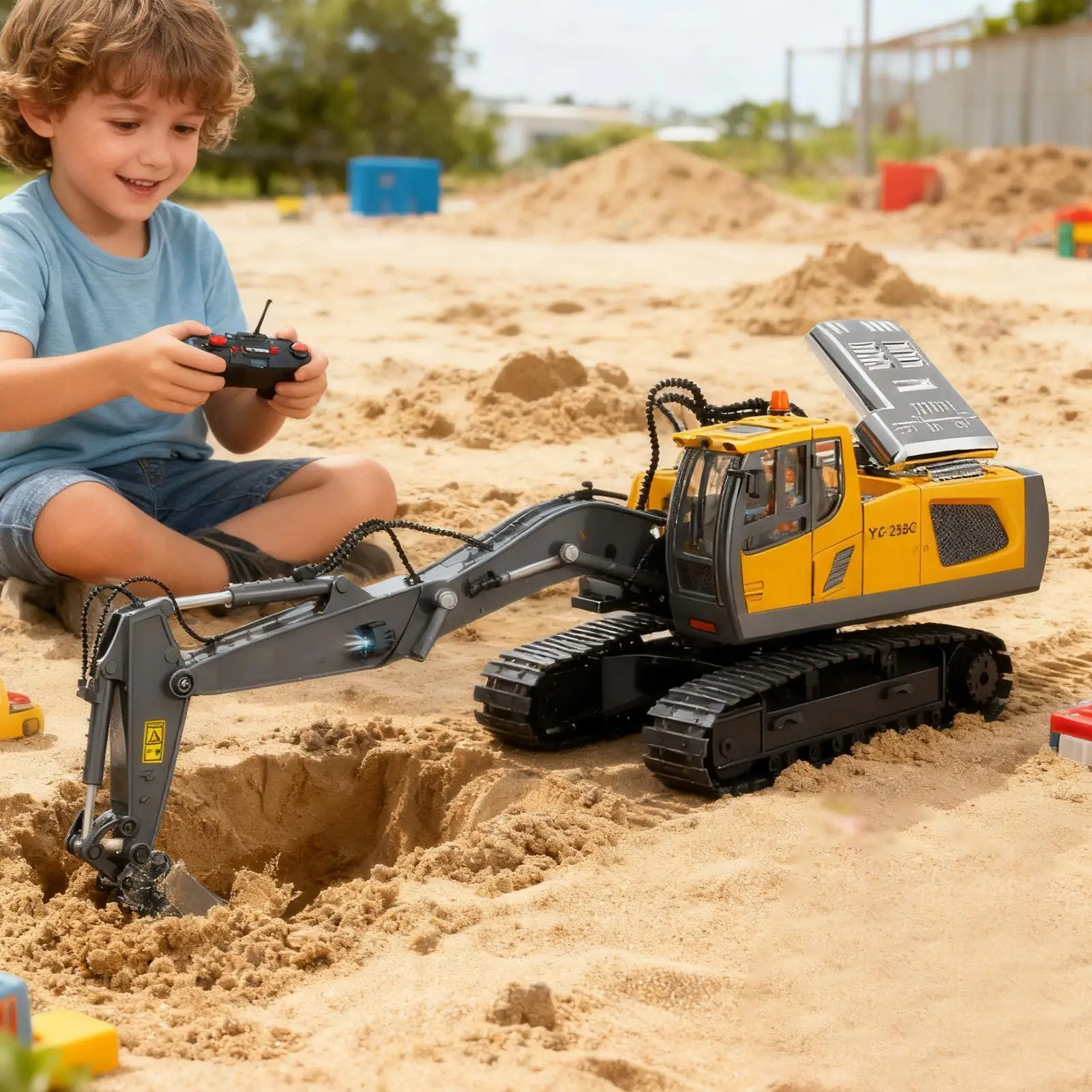

Rc Excavator For Kids Sand Digger Rc Construction With Lights And Sounds For Boys Ages 3-8 Indoor Outdoor Backyard Birthday