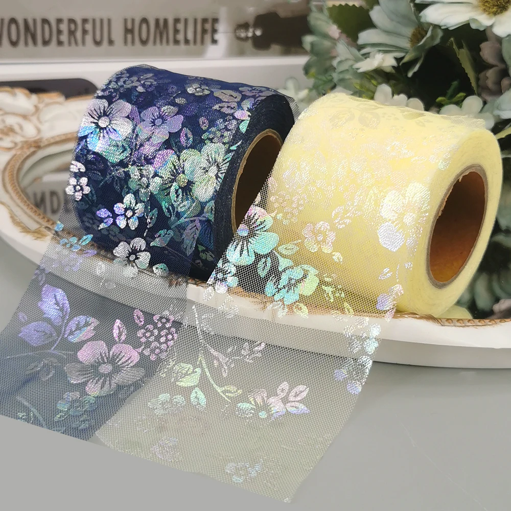 6cm 25yards Vine Flower Tulle Rolls for DIY Handmade Bowknot Princess Tiara Headwear Tutu Skirt Clothes Trim  Scraphbook Decor