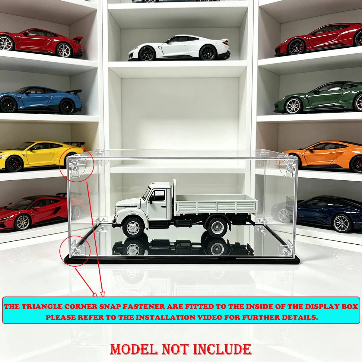 1:24 Acrylic Display Case with Mirror-Effect Base； Small Size Interlocking Snap Buckle Acrylic Display Box