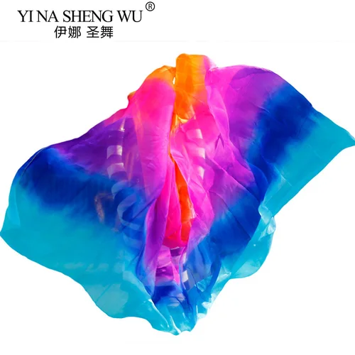 Imagen 2 del producto Velos de seda para danza del vientre, velo de textura ligera, 100% de seda Real para danza del vientre, velo de colores mezclados, accesorios de actuación de danza personalizados