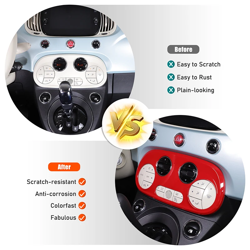 ABS Red Sticker for Fiat 500 2016+ Car Air Conditioning Adjustment Switch Button Frame Sticker Car Accessories