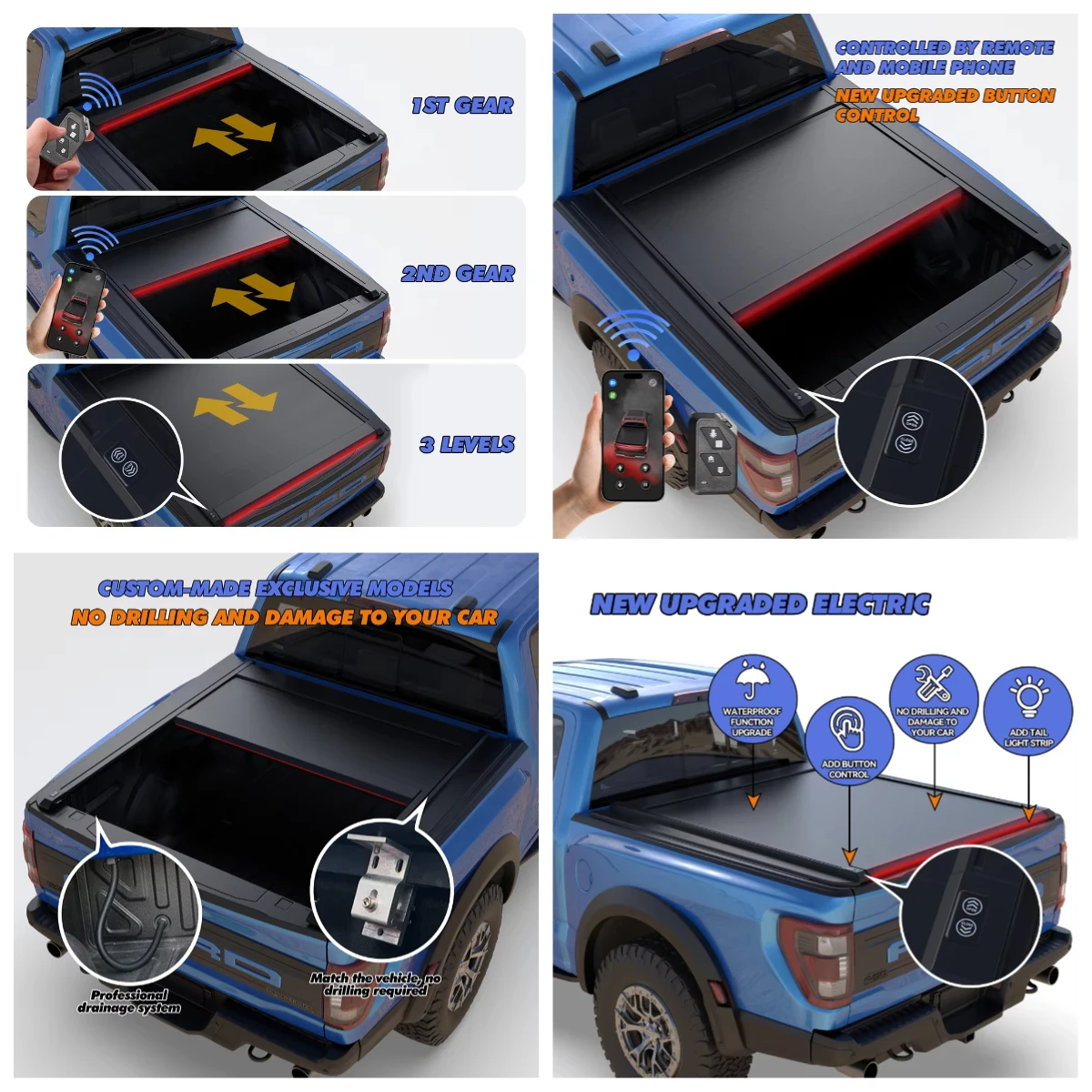 

STLF2026 Amarok Electric Retractable Roller Shutter Aluminum Hard Roll Bed Cargo BoxTonneauCover For Pickup Truck Roll Operation