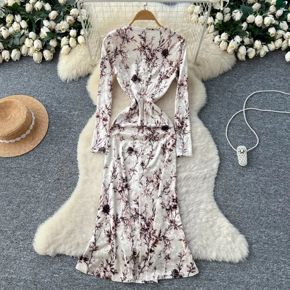 Elegante abito Vesditod da festa in velluto con scollo a V vintage, moda coreana, abiti da cerimonia per abiti da donna