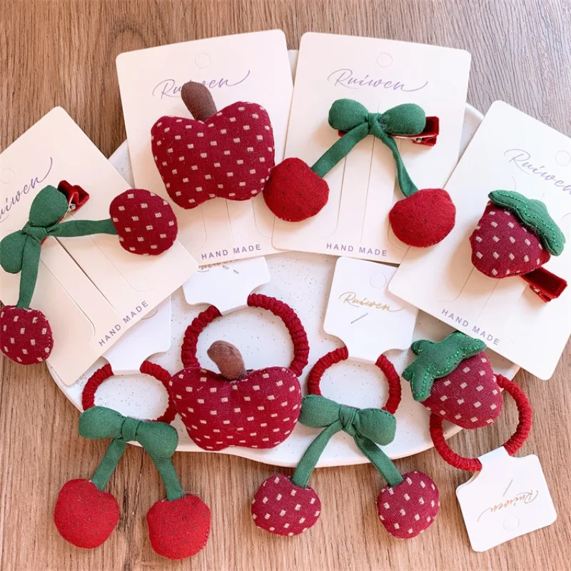

Red Fabric Fruit Strawberry Hair Clips Hair Tie for Girls Elastic Ponytail Holders Non Slip No Damage Toddler Hair Accessories