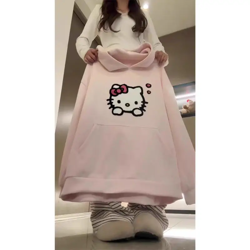 

Осенние красивые милые толстовки с принтом «Hello Kitty», женские модные повседневные толстовки, пуловеры с капюшоном большого размера, спортивный костюм, одежда
