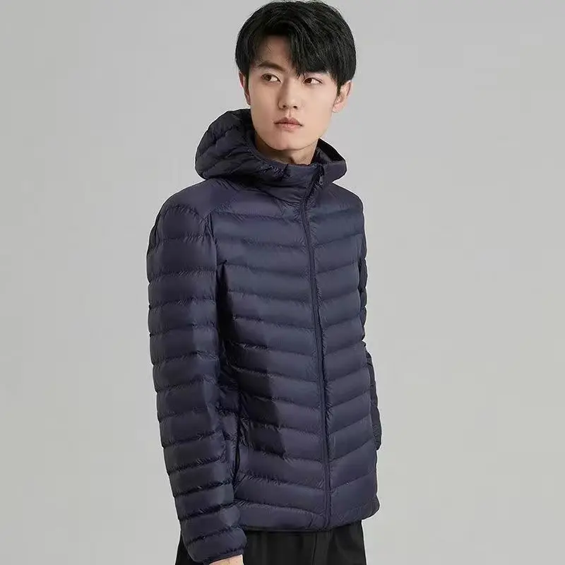 Men's 2024 New 90% White Duck Down Super Light Down Jacket Men's Lightweight Thermal Coat Hooded Feather Coat