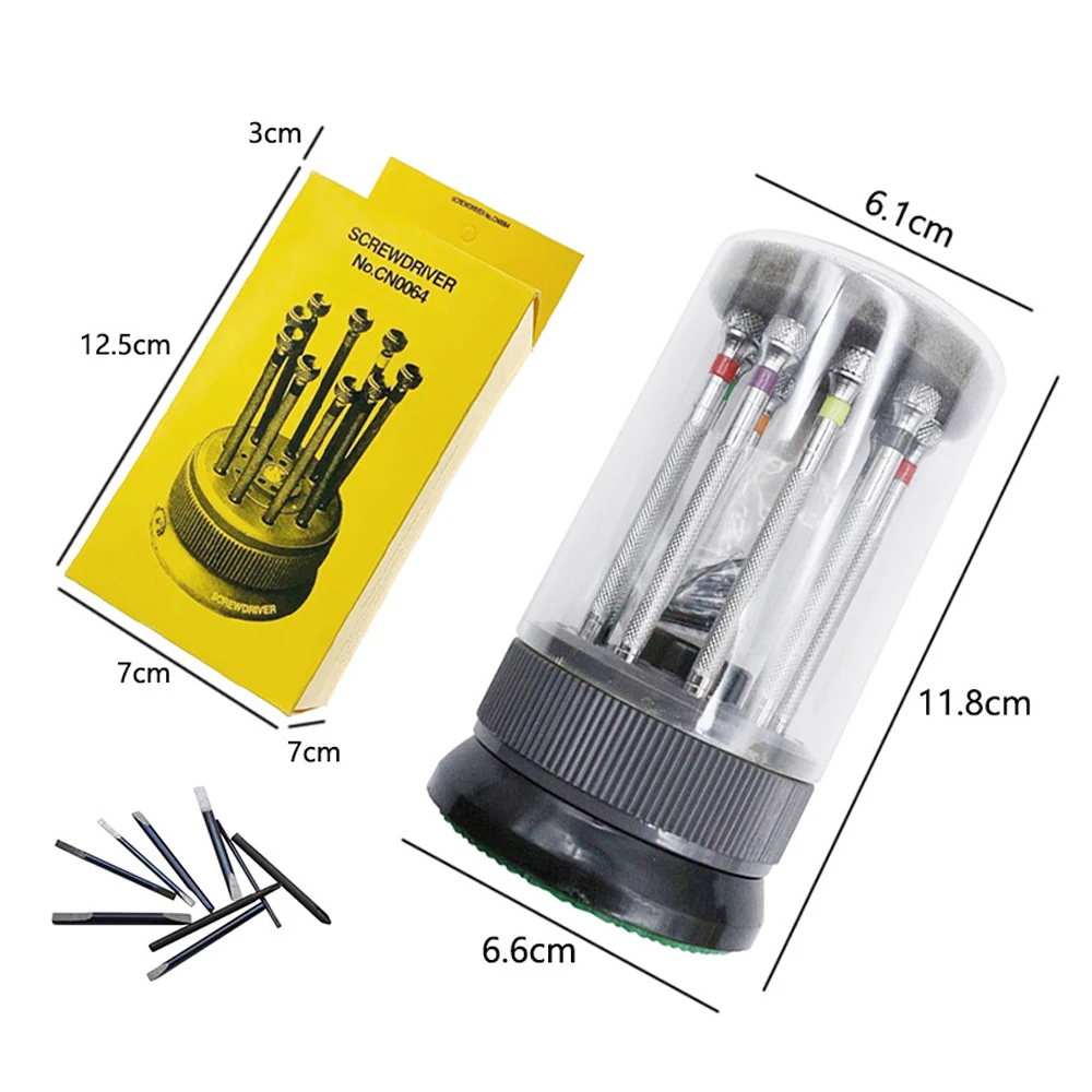 9PCS 0.8-2.0mm Precision Watchmaker Screwdriver Set With Rotating Base Flat Blade Slotted Screwdrivers For Watch Glasses Repair