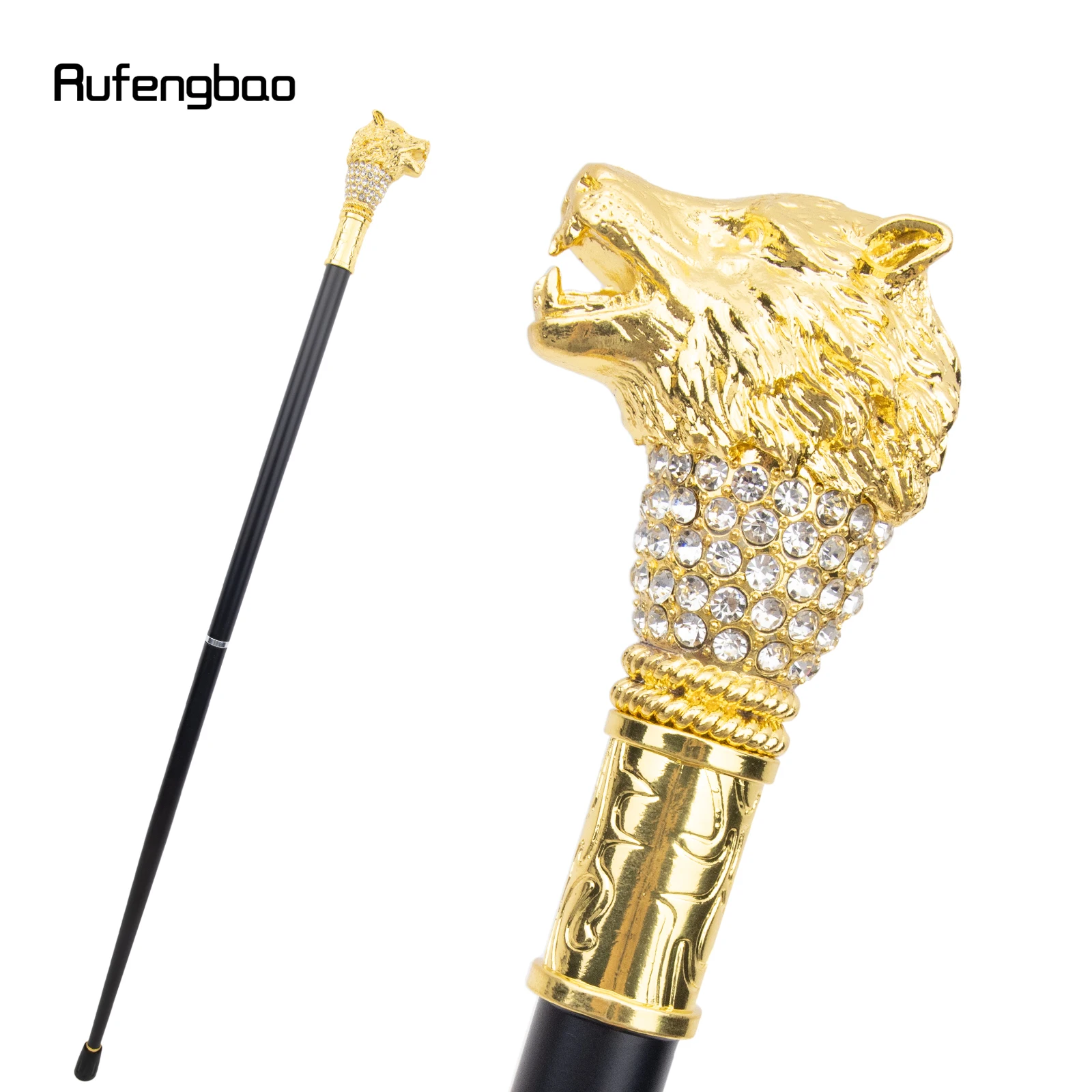 Golden White Wolf Head Fashion Walking Stick Decorative Stick Cospaly Vintage Party  Performance stage Cane  90cm