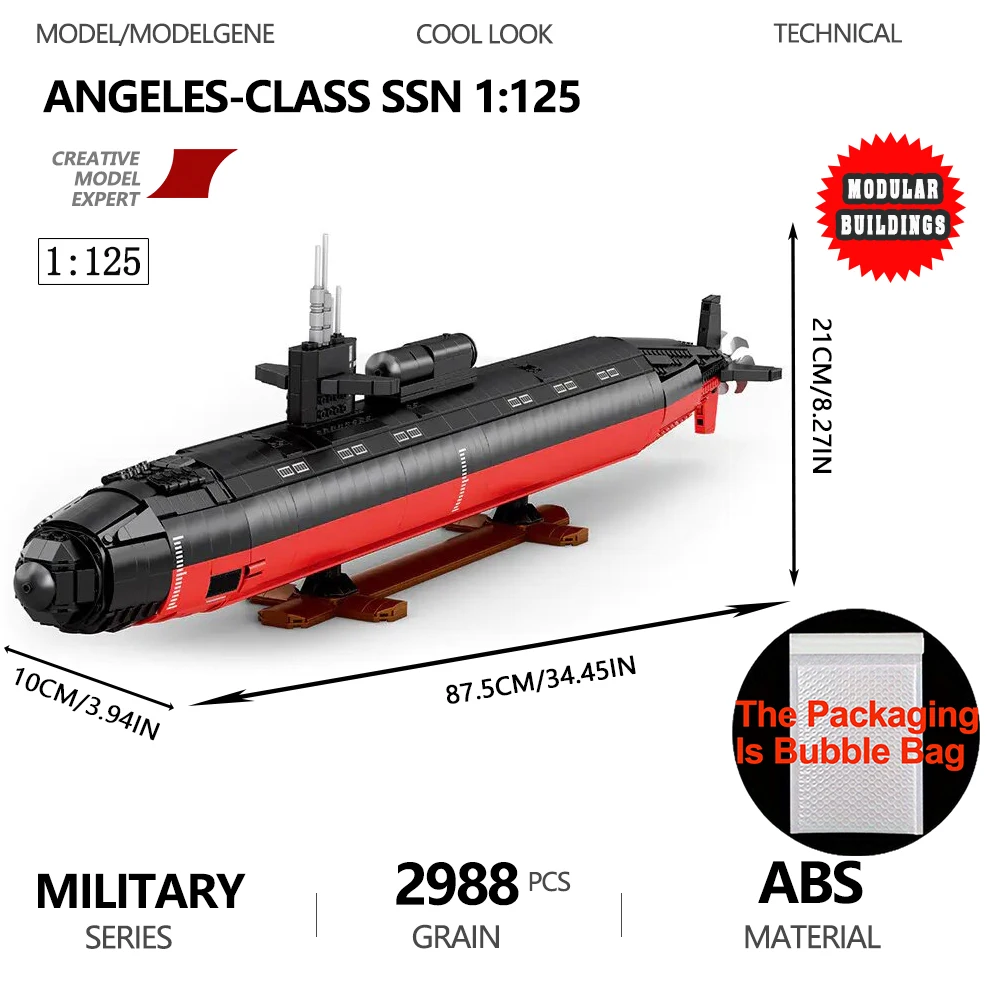 

Военная ядерная подводная лодка Los Angeles-class SSN 1:125 Модель Строительные блоки Сборка Кирпичи Настольные игрушки для детей Подарочный набор