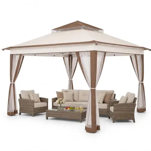 12x12 Pop Up Gazebo with Mosquito Netting, One Push Instant Canopy Tent, Portable Outdoor Gazebo with Sidewalls &