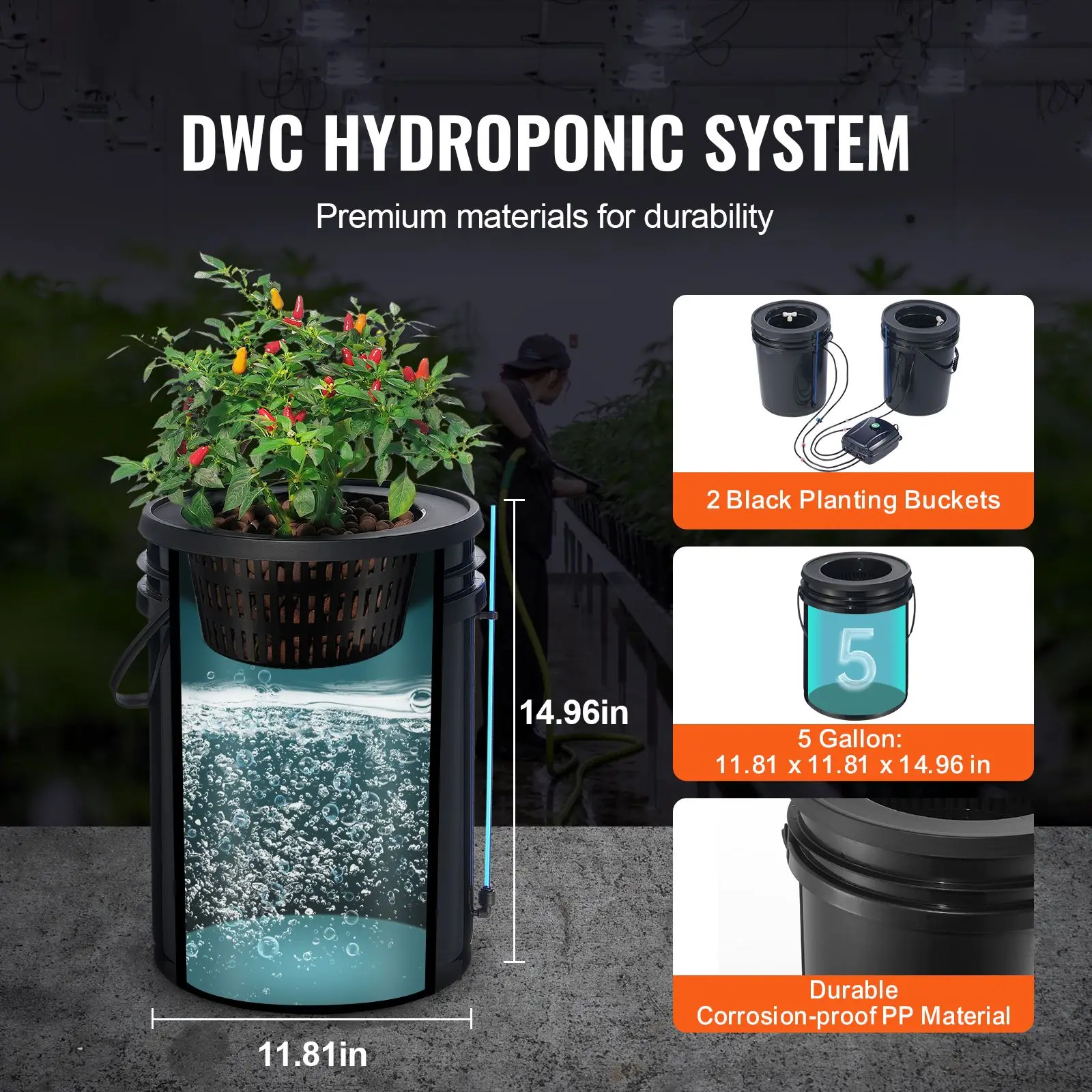 DWC Hydroponics Grow System, Hydroponic Growing System with Top Drip Kit, Deep Water Culture 5-Gallon 2 Buckets, with Air Pump