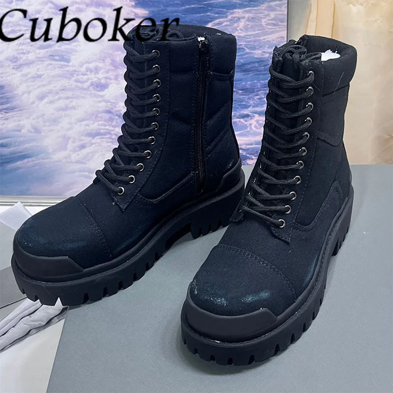 2024 Designer Brand Men Boots Lace up Boots Thick Bottom Ankle boots Round Toe Male Runway Short Motorcycle Boots Men\'s shoes