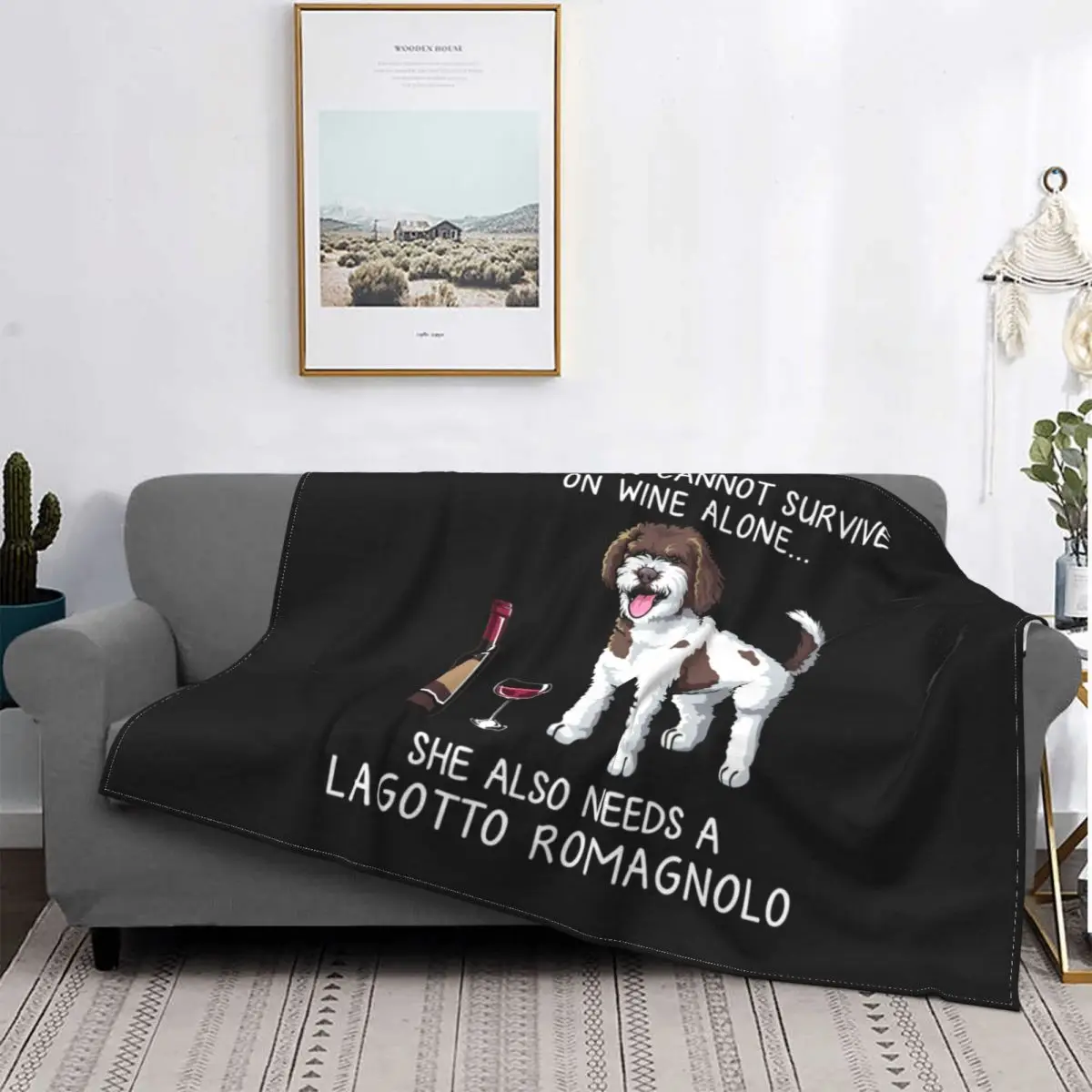 

Lagotto Romagnolo And Wine Funny Dog Blanket Soft Fleece Flannel Pet Puppy Lover Throw Blankets for Sofa Office Bedroom Quilt