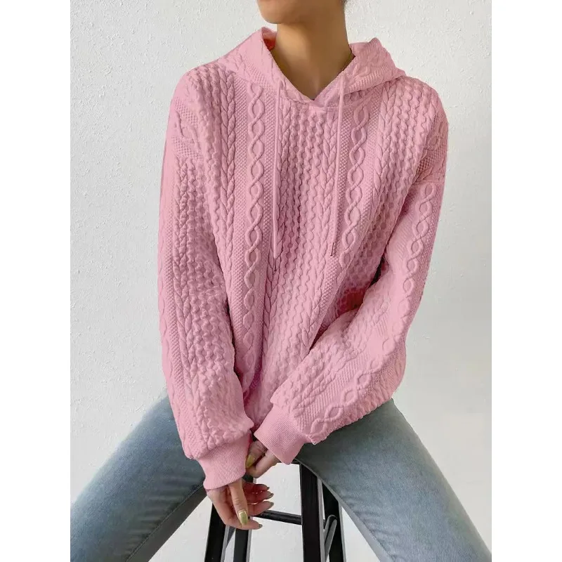 

Women Solid Color Loose Knitted Sweater 2023 Autumn New Pullover Sweater Women Fashion Long Sleeve Hooded Drawstring Sweater Top