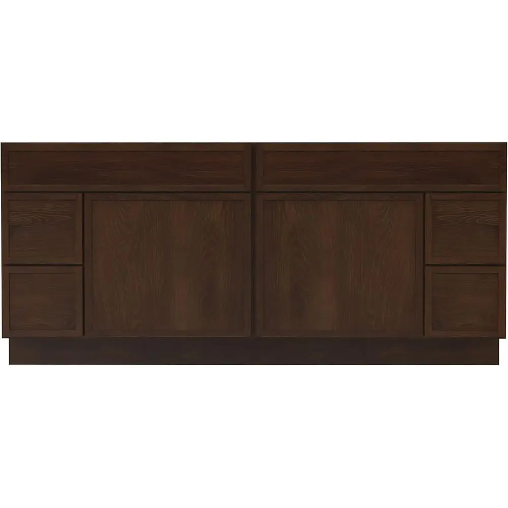 

72 Double Sink Top Vanity Base Cabinet with 2 Doors and 4 Drawers, Floor-Mounted, Brown
