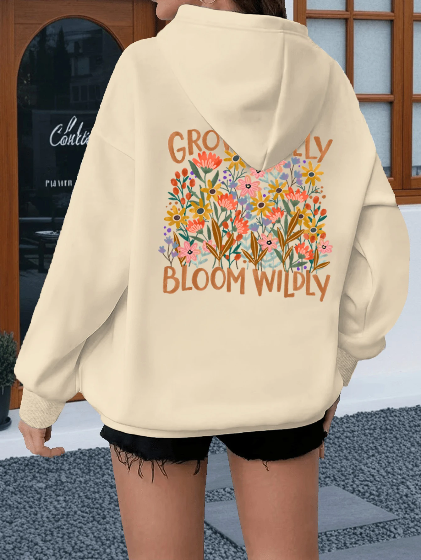 بوهو ديزي الزهور البلوز "النمو بحرية يزهر البرية" الزهور البرية الاتجاه هوديي المرأة طويلة الأكمام خمر الأزهار بوهيميا هودي #1