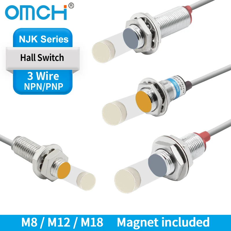 OMCH Hall Switch NJK-5002 Proximity Inductive Magnetic pole Sensor M8/M12 Normally Open/closed 24v Hall Effect Proximity Sensor