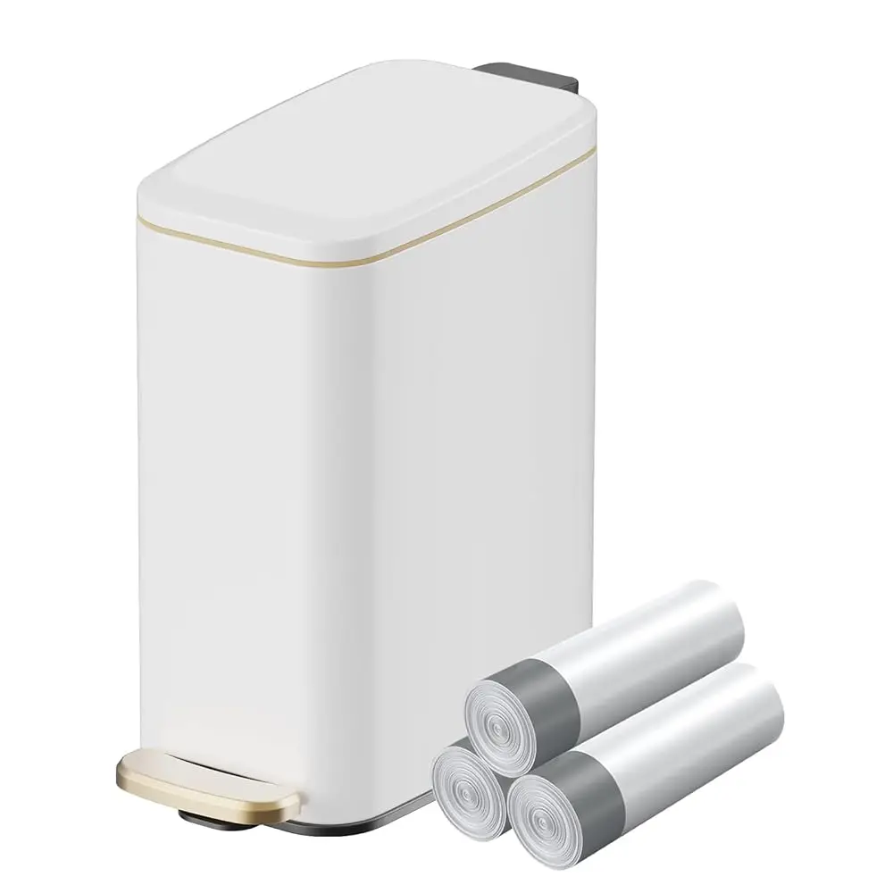 

Slim Bathroom Trash Can with Lid, 1.6 Gal / 6L Stainless Steel Small Garbage Bin with Detachable Inner Bucket, Step Pedal,