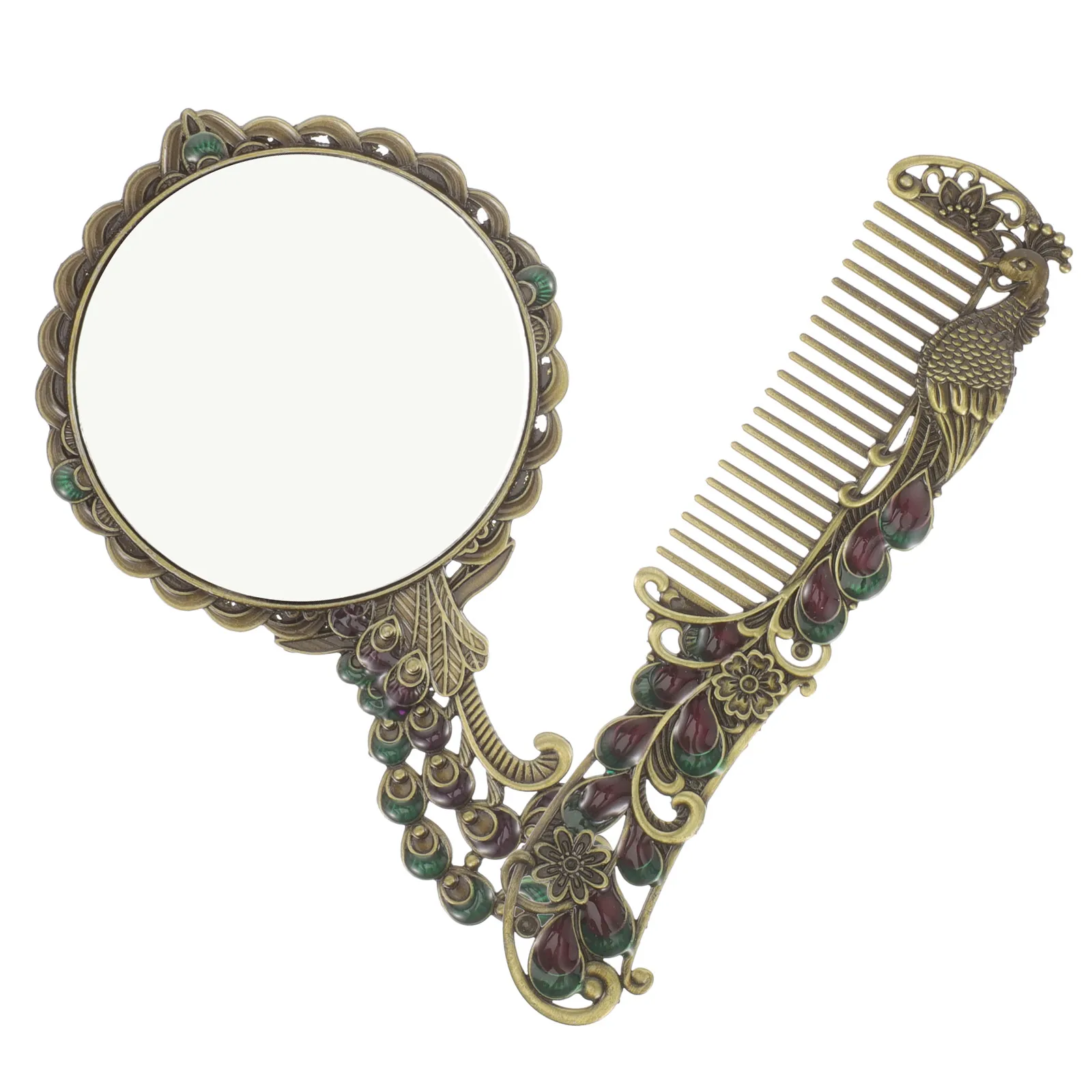 1 ensemble 1 ensemble Vintage métal poche avec peigne Portable Compact miroir de maquillage pour voyage petit léger à main vanité rétro