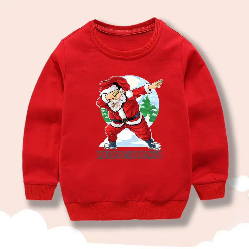 Kids Crew Neck Sweatshirt Dabbing Santa Claus Graphic Print Boys Girls Long Sleeve Pullover Merry Christmas Holiday Casual Tops