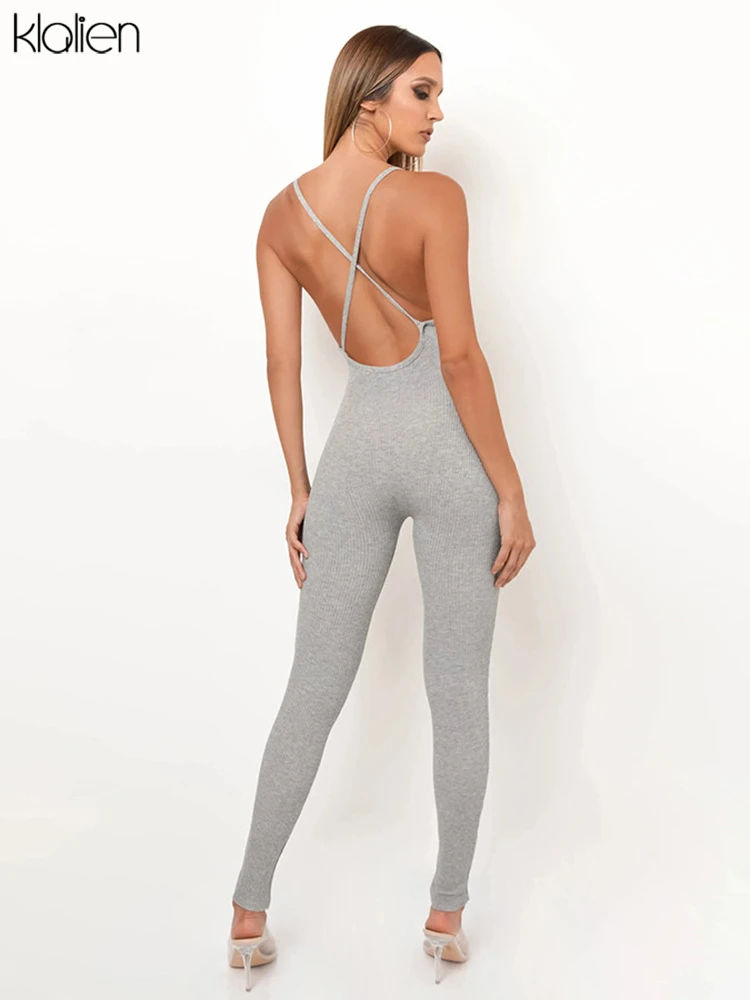 KLALIEN-mono deportivo informal para mujer, ropa de calle Sexy con cuello en V y Espalda descubierta, mono elástico ajustado, atuendo de Yoga