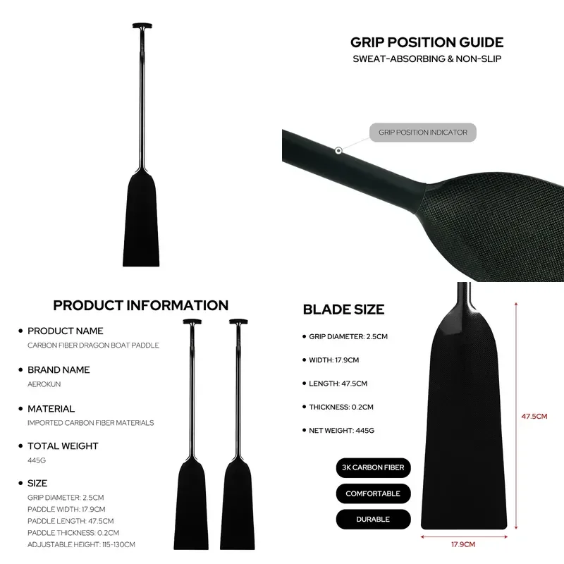 Factory Wholesale Team Watersports Accessories Lightweight Carbon Fiber Training Dragon Boat Paddle