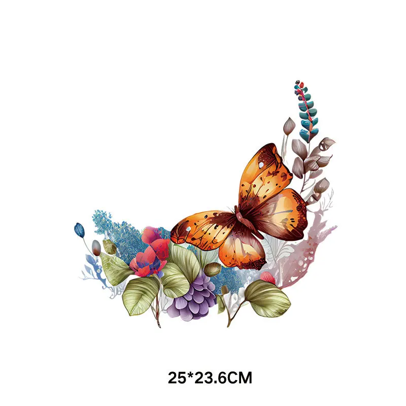 Nature and beautiful Flower Butterfly Heat Transfer Vinyl Patches Stickers Thermal for Clothing DIY T-shirt Applique