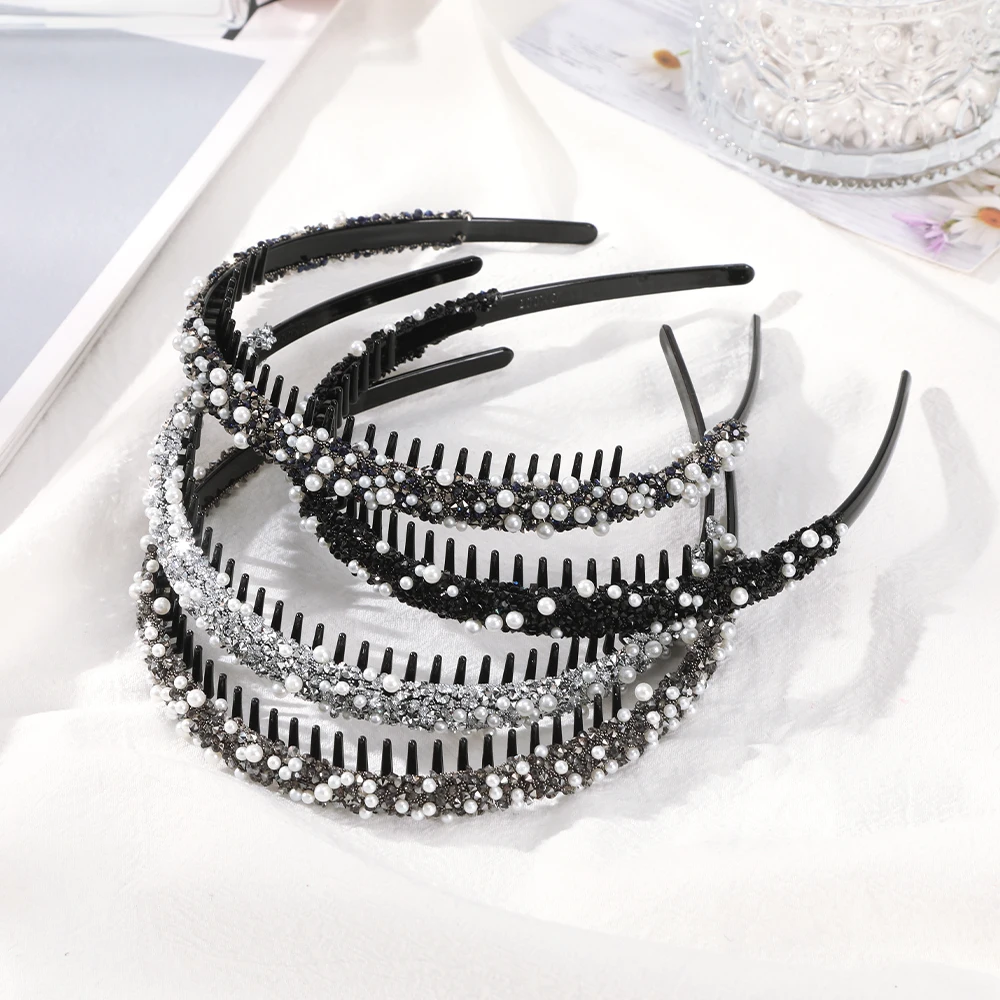 AWAYTR Pearl Decorated Women\'s Hairband Fashion Hair Bands Hoop Hollow Plastic Headband For Adult Girls Headwear