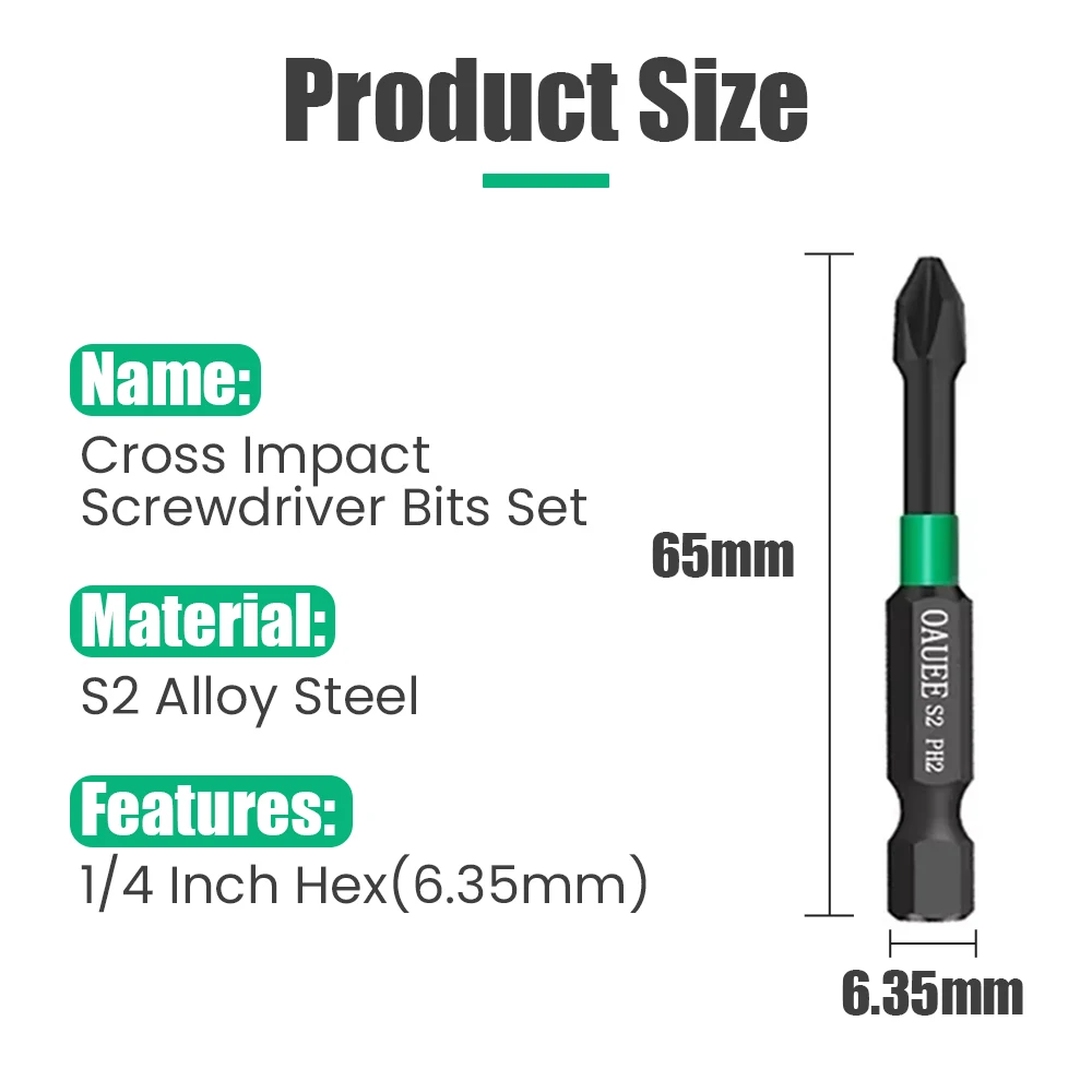 Oauee 마그네틱 배치 헤드 충격 강한 크로스 PH2 고경도 스크루 드라이버 세트, 미끄럼 방지 방수 비트, 60mm, 70mm, 90mm, 6 개, 8 개