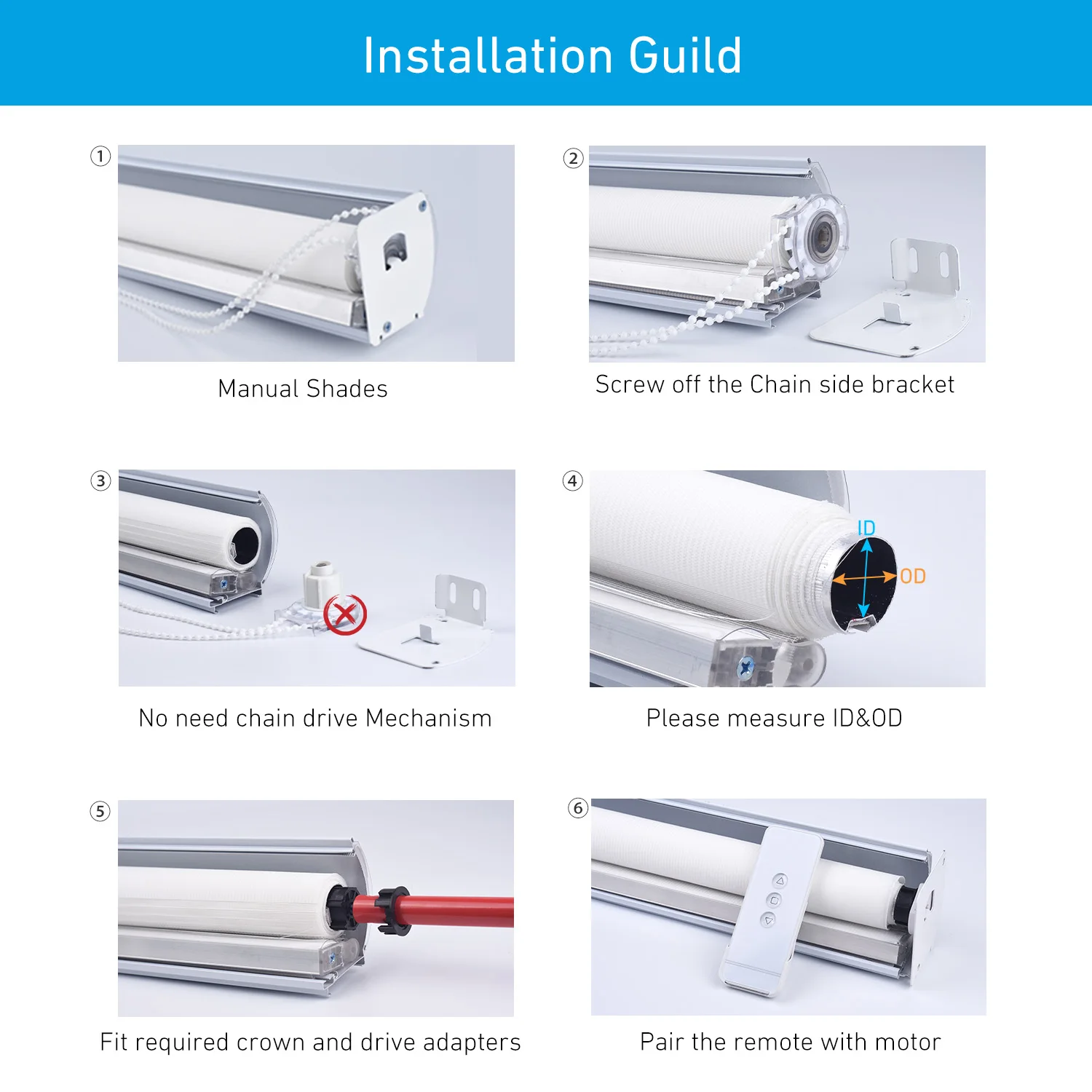 EY2512-12V Electric Roller Blinds/Shades Radio DC Tubular Motor Kit Smart Blinds with Remote Control Compatible 38mm Shade Tube