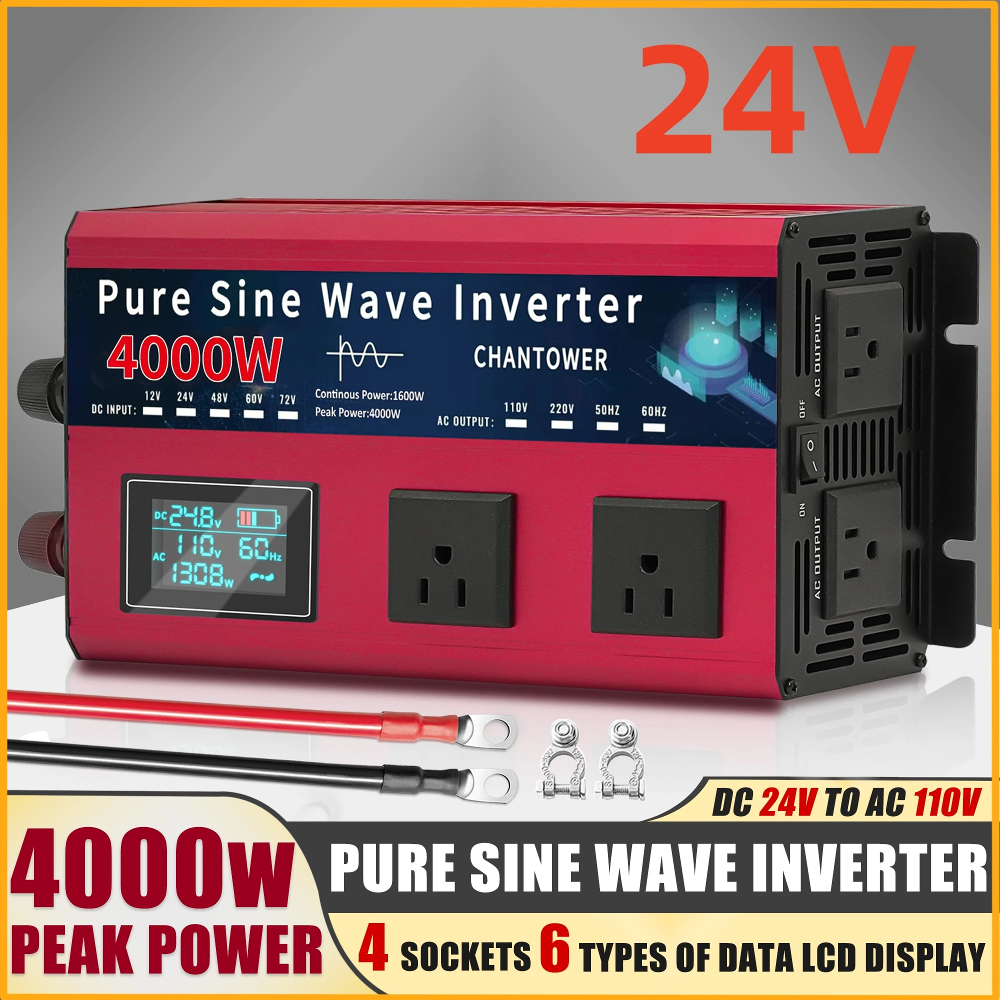 4000W/5000W/5500W Pure Sine Wave Inverter  DC 12v/24v/48v/60v/72v To AC 110v/220v Voltage Converter Car Solar Power Inverter